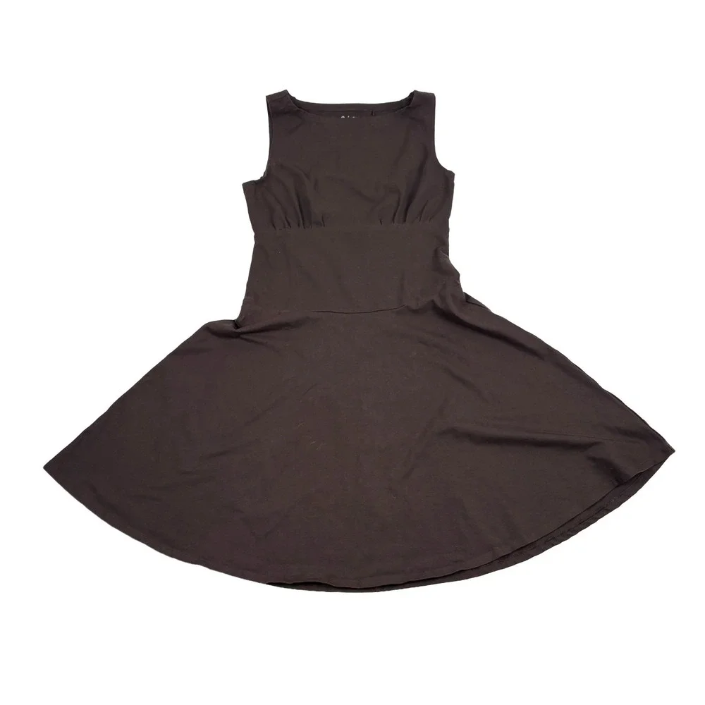 Quince Drop Waist Mini Dress Womens Sz S Espresso Brown Organic Cotton Stretch